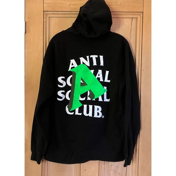 Anti Social Social Club Mens Neon Green A Is For Hoodie Size Medium Black AN EXC - Picture 2 of 8